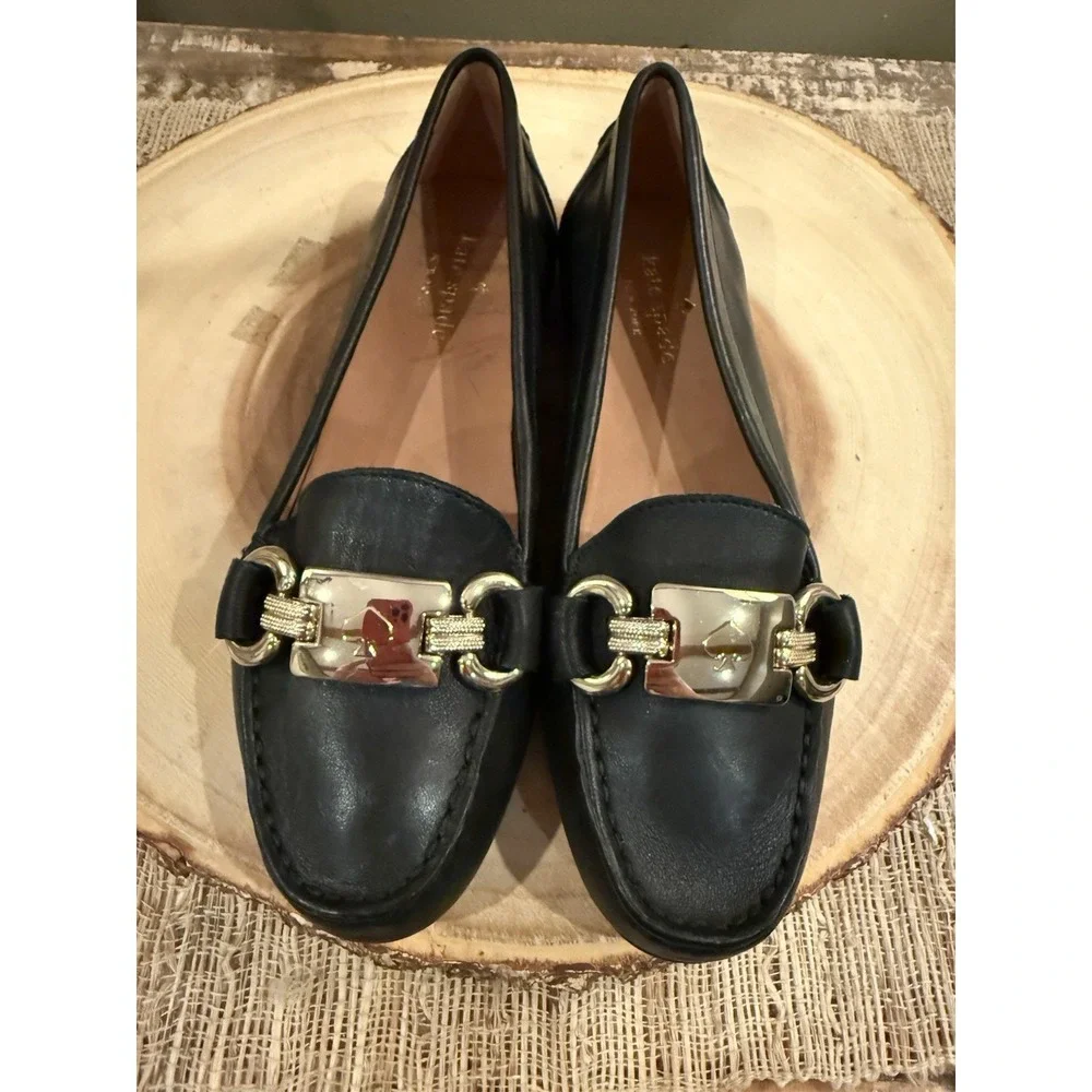 Kate Spade NY Carson Slip On Driving Loafers Shoe Flats Black Leather 5B New‎